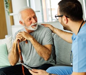 nurse doctor senior care caregiver help assistence retirement home nursing elderly walking cane